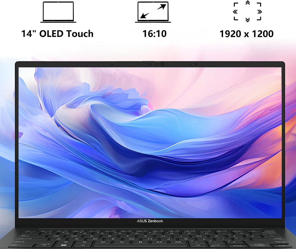 ASUS Zenbook 14 OLED Laptop | 14' WUXGA Lumina OLED Touch (100% DCI-P3, 500nits HDR) | Intel 16-core Ultra 7 255H (Up to 13 Tops) | 16GB DDR5 1TB SSD | Backlit Fingerprint Win11Pro w/DLCA Accessory
