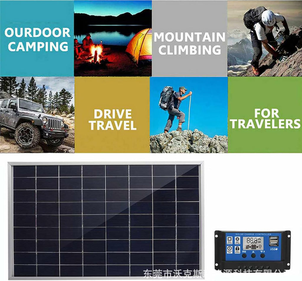 300W Solar Panel Kit, Complete 12V Polycrystalline USB Power Portable Outdoor Rechargeable Solar Cell Solar Generator for Home