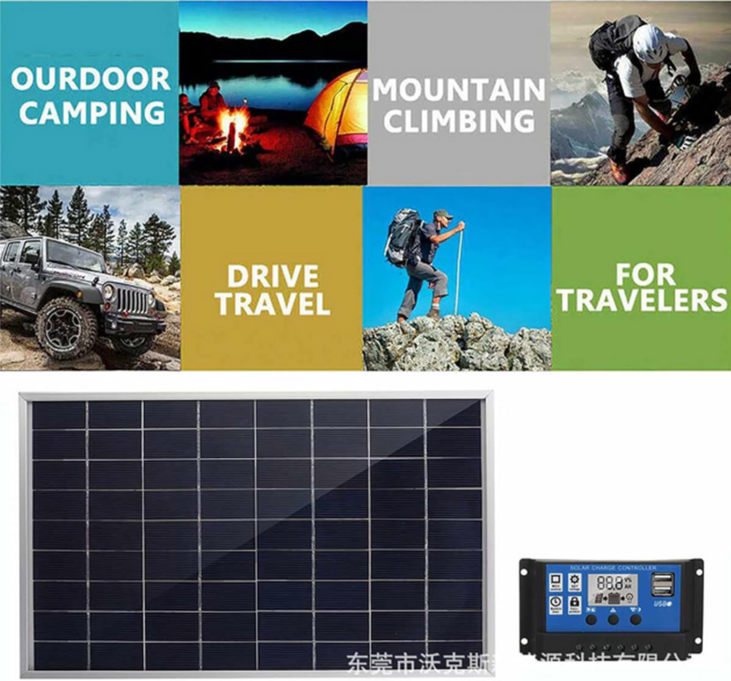 300W Solar Panel Kit, Complete 12V Polycrystalline USB Power Portable Outdoor Rechargeable Solar Cell Solar Generator for Home
