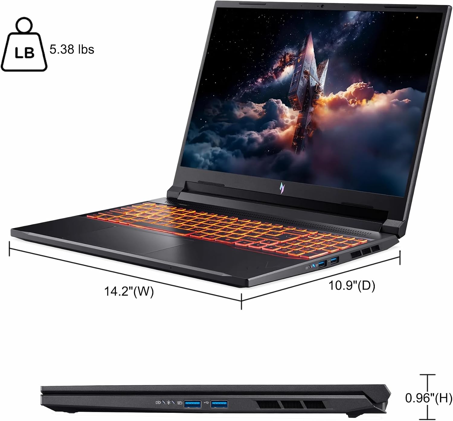 acer Nitro V 16 AI Gaming Laptop 16' WUXGA IPS 180Hz AMD Zen 4 Octa-Core Ryzen 7 260 64GB RAM 4TB SSD GeForce RTX 5050 (Up to 421 AI Tops) Backlit Wi-Fi6E Win11Pro w/ICP Hub