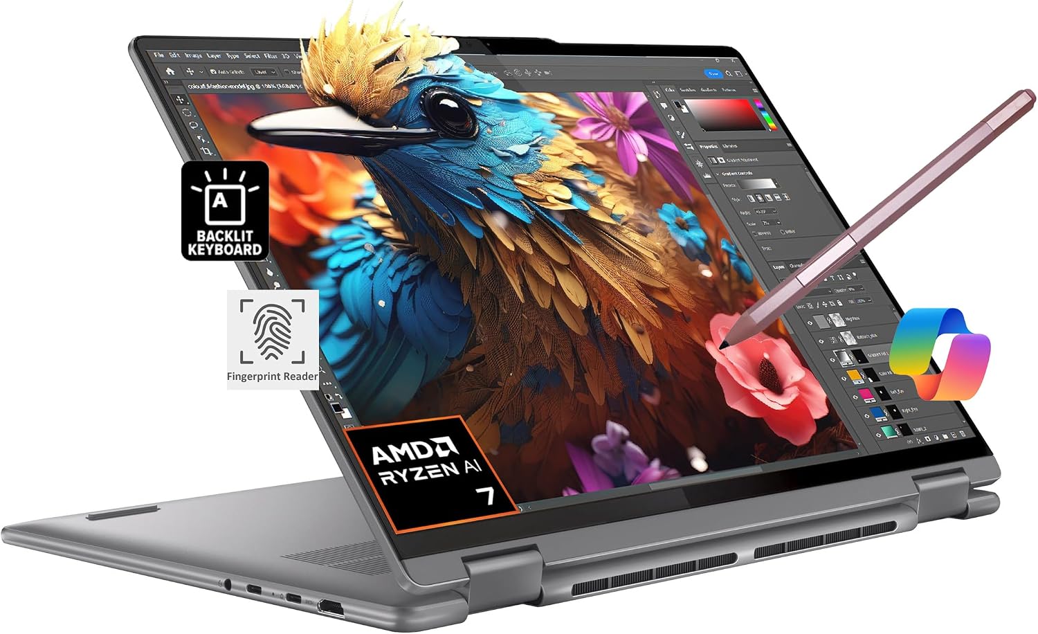 Lenovo Yoga 7 7i 2-in-1 Business Laptop (16' FHD+ Touchscreen, AMD Ryzen 7 7735U (Beat i7-1255U), 16GB RAM, 1TB SSD, IST Precision Pen), Backlit, Fingerprint, FHD IR Webcam, Win 11 Pro, Arctic Grey