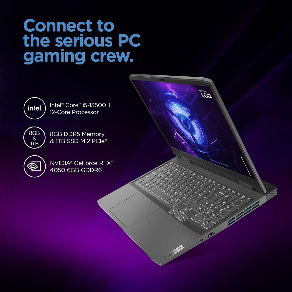 Lenovo LOQ 15IRH8 - Gaming Laptop Computer - NVIDIA GeForce RTX 4050-15.6' FHD - 144Hz - Intel Core i5-13500H - 8GB RAM - 1TB SSD - Windows 11 - Storm Grey - 3-Month Xbox GamePass Included