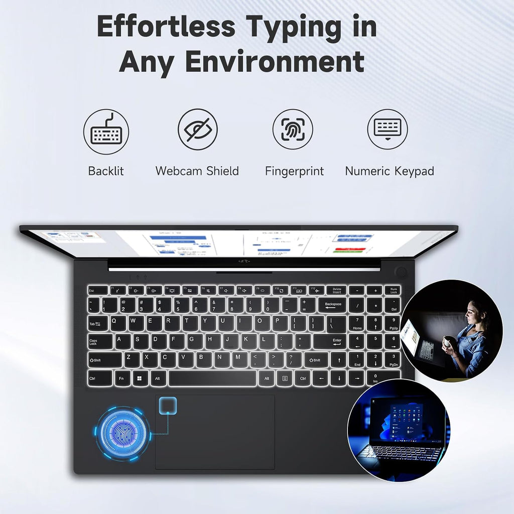 15.6-FHD-Laptop Student-Laptop, 16GB RAM 256GB SSD, Intel Pentium Quad-Core N100 Processor (Up to 3.4GHz) Backlit Keyboard Fingerprint WiFi 6 BT5.2 Business-Laptop, 2 Years Warranty Windows 11 Laptop