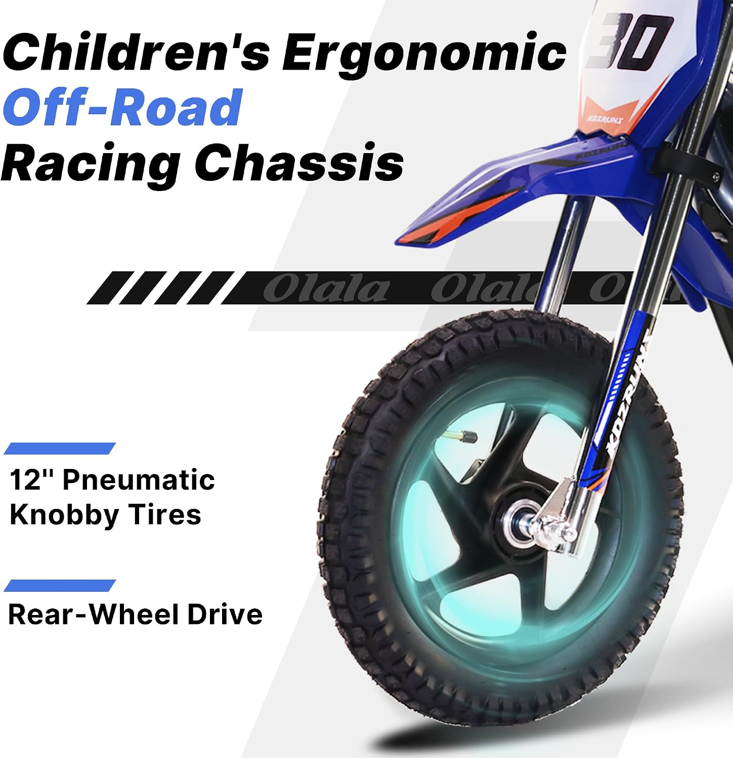 OLALA Electric Dirt Bike for Kids 3-5, 12' Electric Motorcycle with 200W Motor, 2-Speed Safety Mode, Beginner Dirt Bike with Disc Brake, Outdoor Ride On Toy Gift, Blue