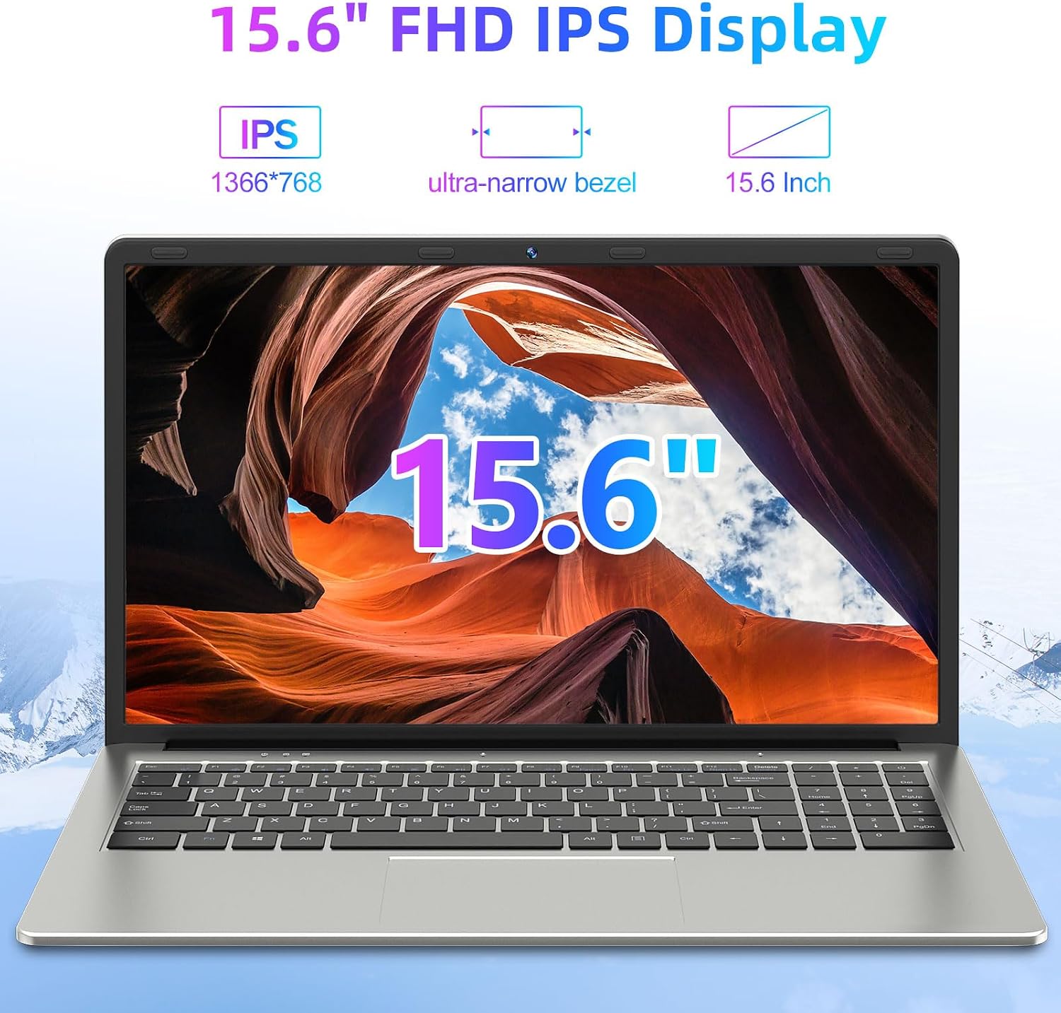 Laptop 15.6 Inch, 4GB DDR4 128GB SSD Laptops Computer with Intel Celeron Quad Core Processor, Intel UHD Graphics 600, Mini HDMI, Webcam, 2.4G/5GHz WiFi, 2*USB3.2, Bluetooth4.2