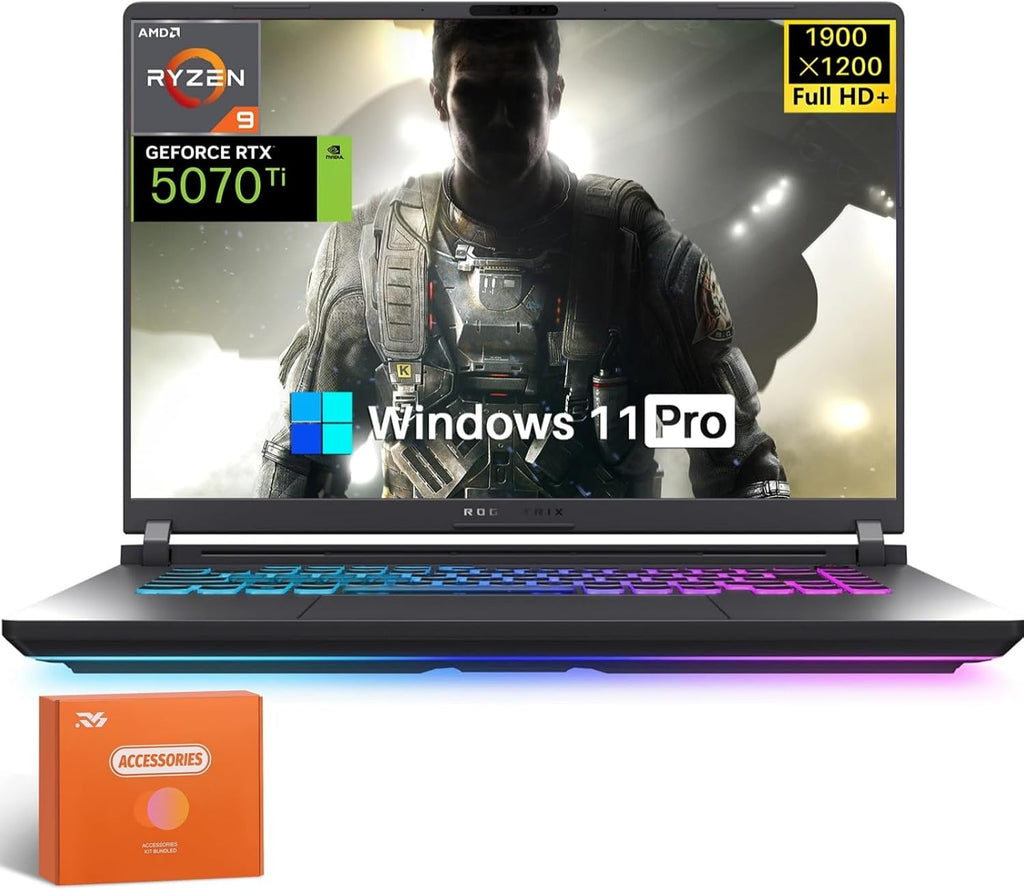 ASUS ROG Strix G16 Gaming Laptop, AMD Ryzen 9 8940HX, 64GB DDR5, 4TB Gen 4 SSD, 16'' WUXGA Anti-Glare Display, NVIDIA Geforce RTX 5070Ti, Windows 11 Pro, Dolby Atmos, Hires Audio, w/Accessories