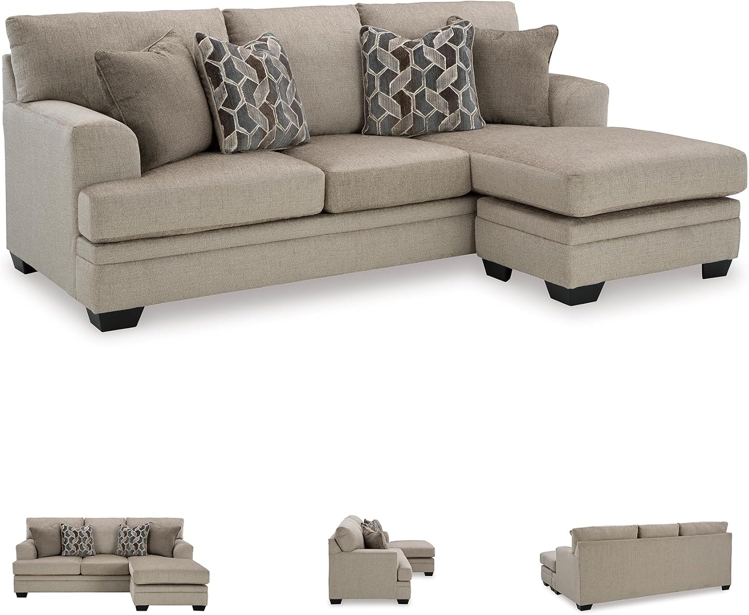 Signature Design by Ashley Stonemeade Casual Right-Arm Facing Sofa Chaise with 4 Toss Pillows, Light Brown