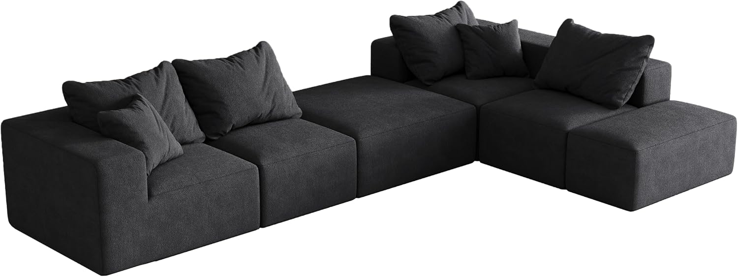 132' Modular Sectional Sleeper Sofa Couch, Modern Cloud Chenille Sectional Couch with Ottoman, Boneless U Shape Couches for Living Room, Free Combination, No Assembly Required, Black