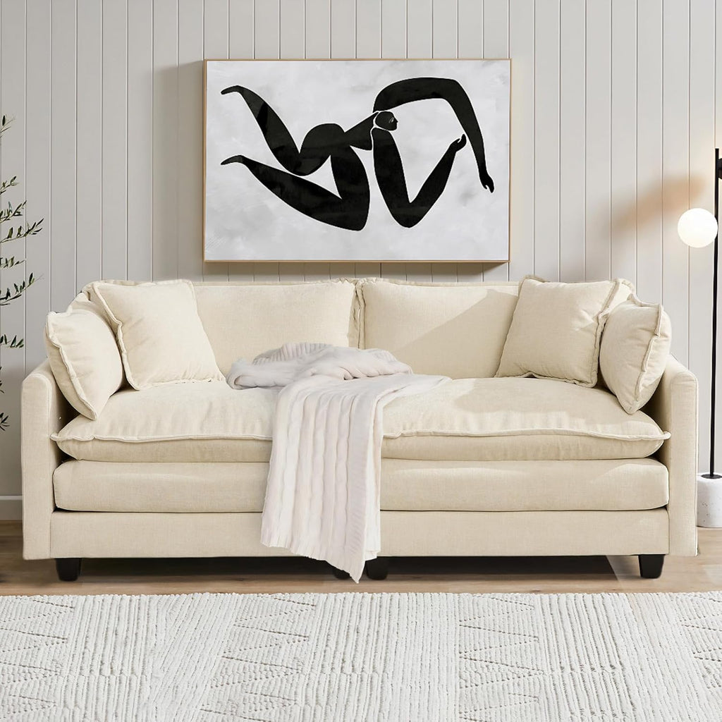 SoarFlash 77.95' Chenille Sectional Sofa, Comfy Modular Loveseat Sofa, Modern 2-Seat Couch Deep Seat Sofa Set for Living Room,Beige