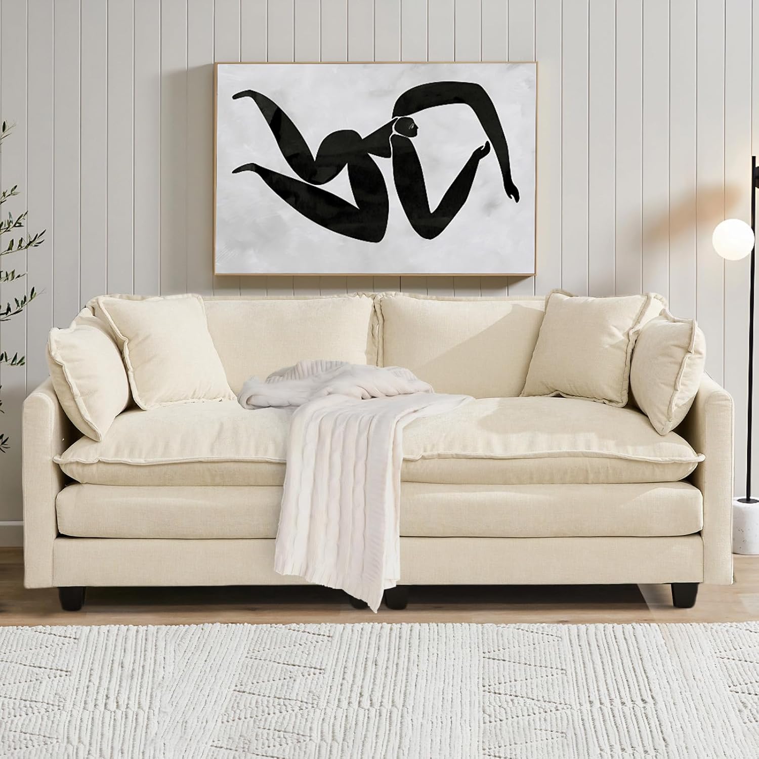 SoarFlash 77.95' Chenille Sectional Sofa, Comfy Modular Loveseat Sofa, Modern 2-Seat Couch Deep Seat Sofa Set for Living Room,Beige