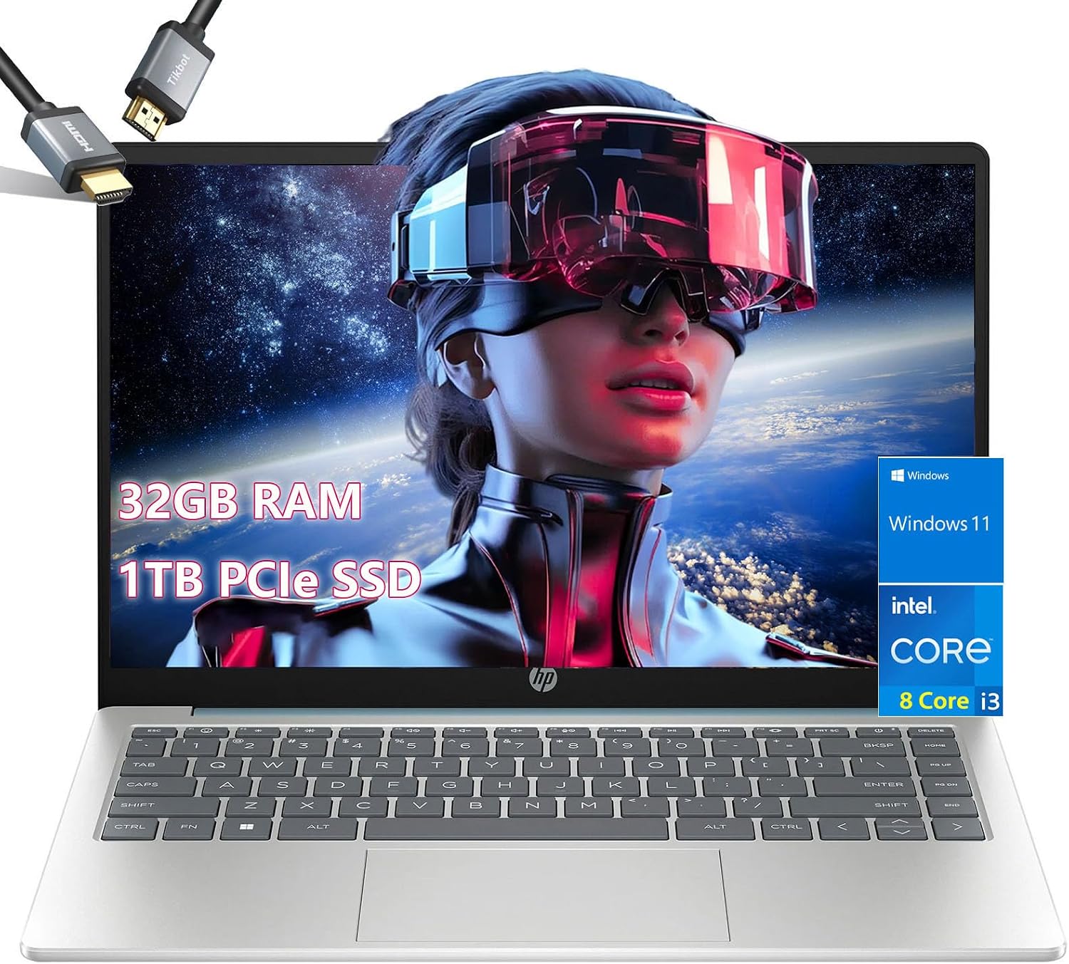 HP-14 inch Laptop-Windows 11-8 Core Intel i3-N305-32GB RAM -1TB PCIE SSD -Student Laptop School - Long Battery Life - Ultralight - Mini Computadoras Laptop en oferta 2024 - HDMI Cable