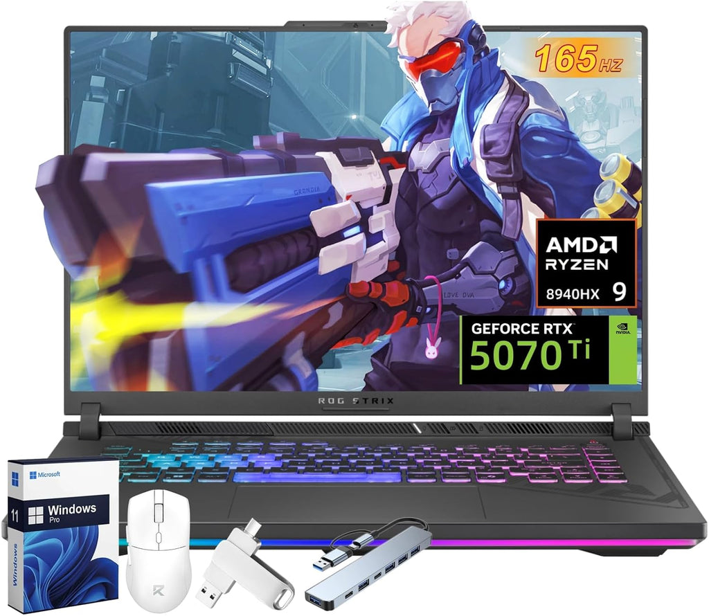 ASUS ROG Strix G16 Gaming Laptop 2025 New, AMD Ryzen 9 8940HX, NVIDIA RTX 5070Ti 12GB GDDR7, 16' FHD WUXGA 165Hz 3ms Display, Dolby Atmos, Hires Audio, 64GB DDR5, 4TB SSD, Win 11 Pro, Accessories