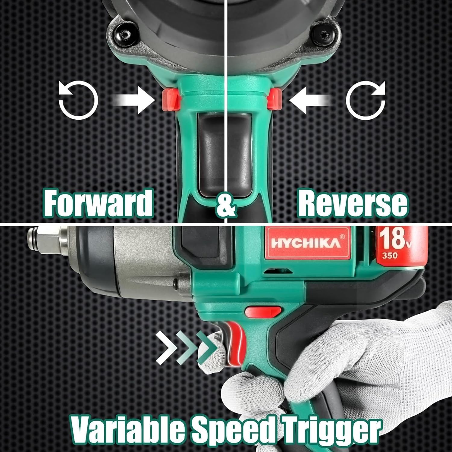 HYCHIKA Power Tool Combo Kit, 18 V Max Cordless Impact Wrench with 1/2 Impact Drivers,1800W Heat Gun, Heating Crafting Gun with 6 Nozzles,2-Tool Power Tool Set