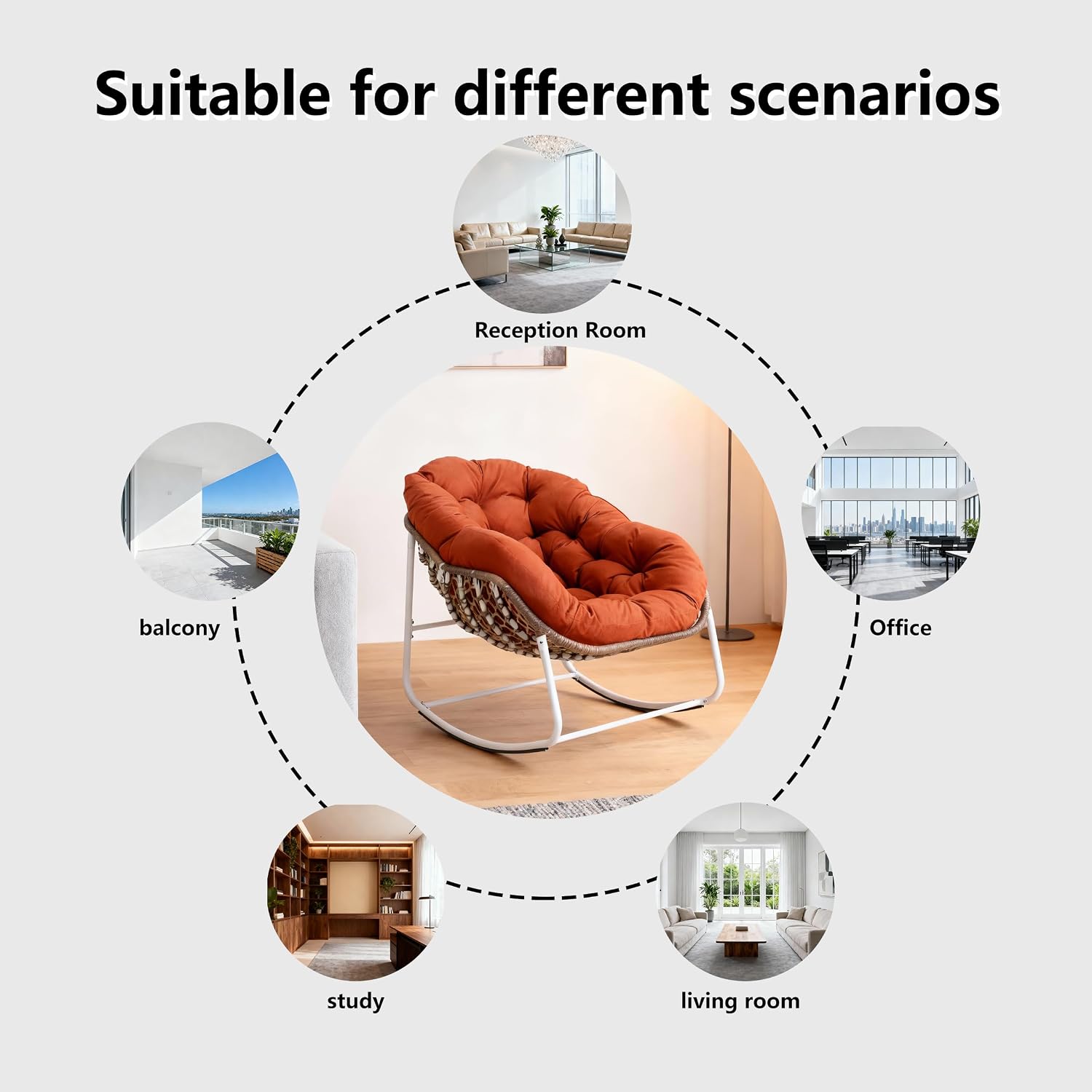 Modern Rocking Chair with Thick Cushion, Relaxing Chair with Metal Frame for Living Room, Bedroom, Outdoor and Indoor