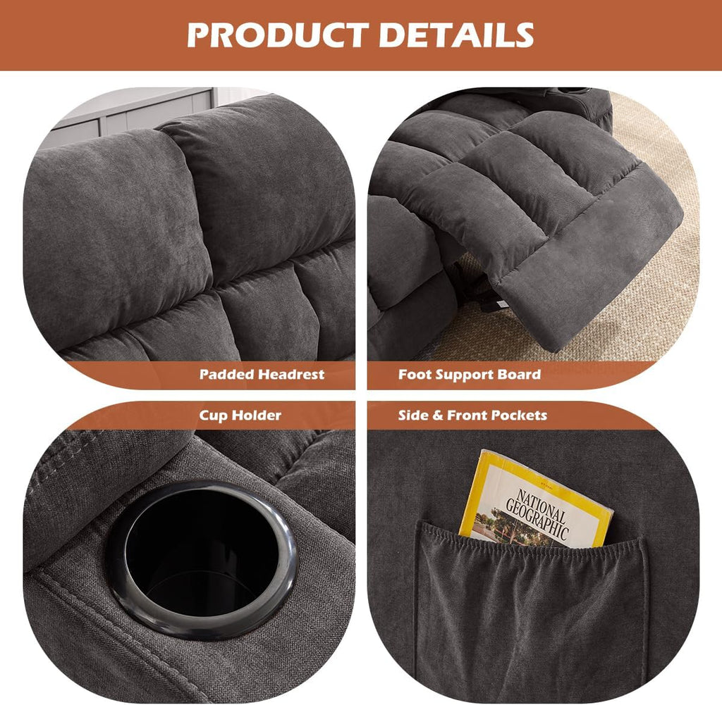MAHOMICO Recliner Loveseat with Cup Holders for Living Room Love Seat Manual Oversized Recliner with Ergonomic, Side Pocket for Adult