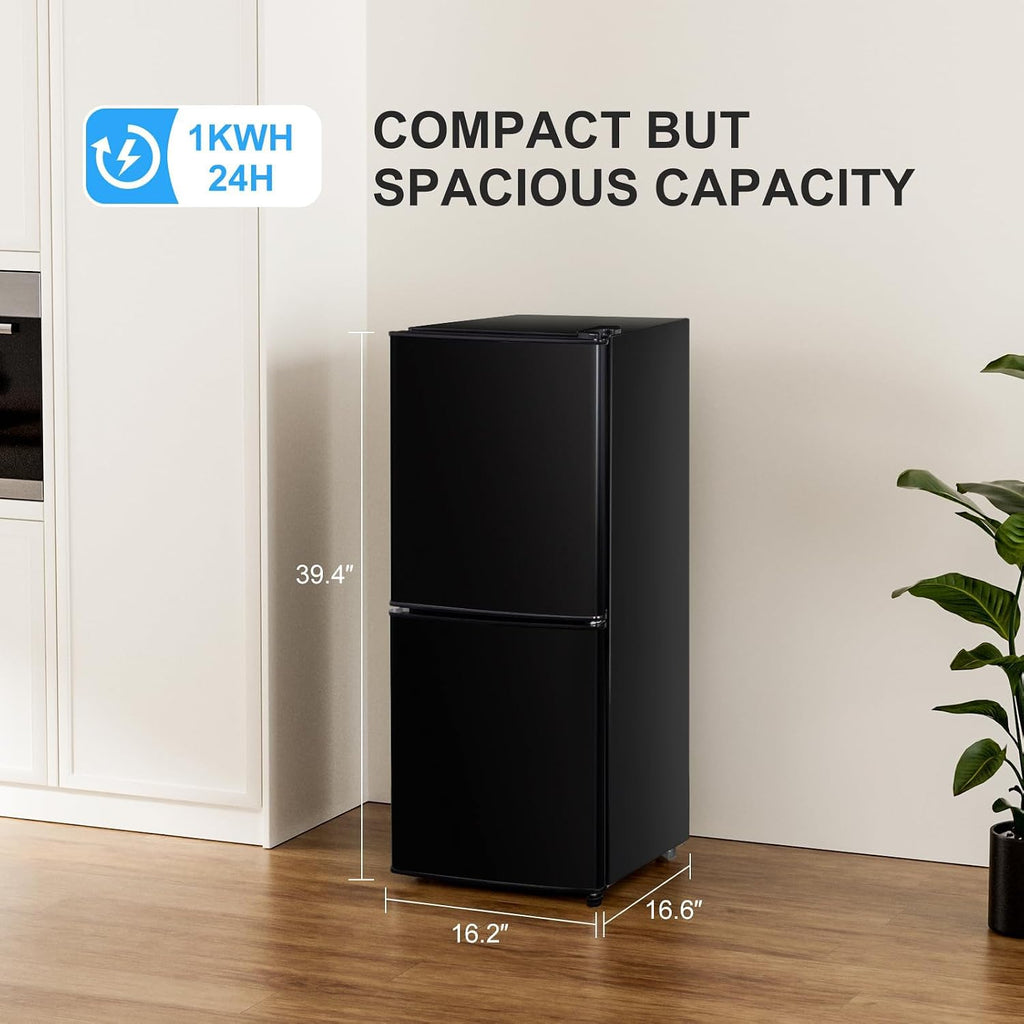 Cucina Magica 4.2 Cu Ft Mini Fridge for Bedroom, 2 Door Small Fridge, 7 Level Thermostat, LED Light, Small Refrigerator for Bedroom, Office, Dorm - Black