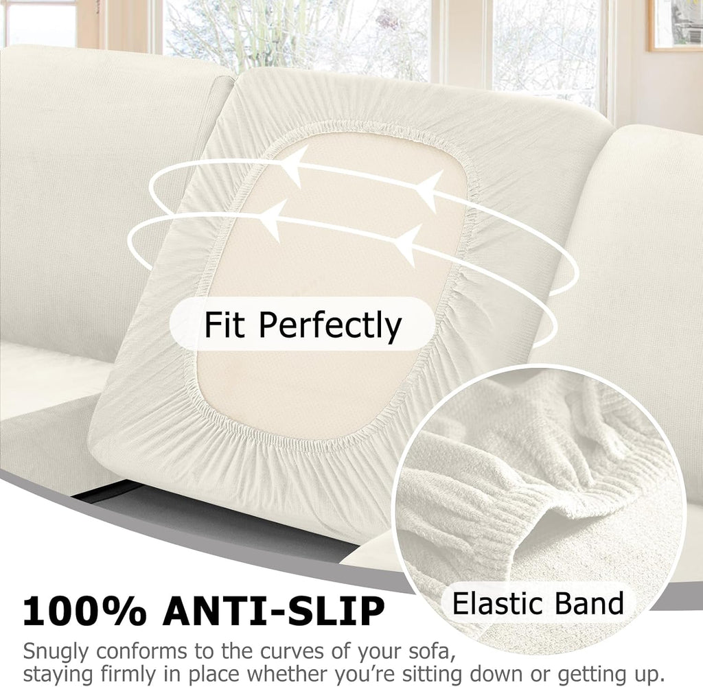 Arfntevss Velvet Corner Sectional Couch Covers Slipcovers L Shape Couch Cushion Covers Fitted Stretch Pet Sofa Covers Non-slip U Shaped Furniture Protector (5 Seat Covers 6 Back Cushion Covers, Ivory)