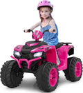 Costzon Kids ATV, 24V Four Wheeler Quad Ride on Car w/Forward/Backward, 2 Speeds, Wireless Connection, Music, Radio, LED Lights, Electric Vehicle Toddler 4 Wheeler for Kids, Boys & Girls 3-8 (Pink)
