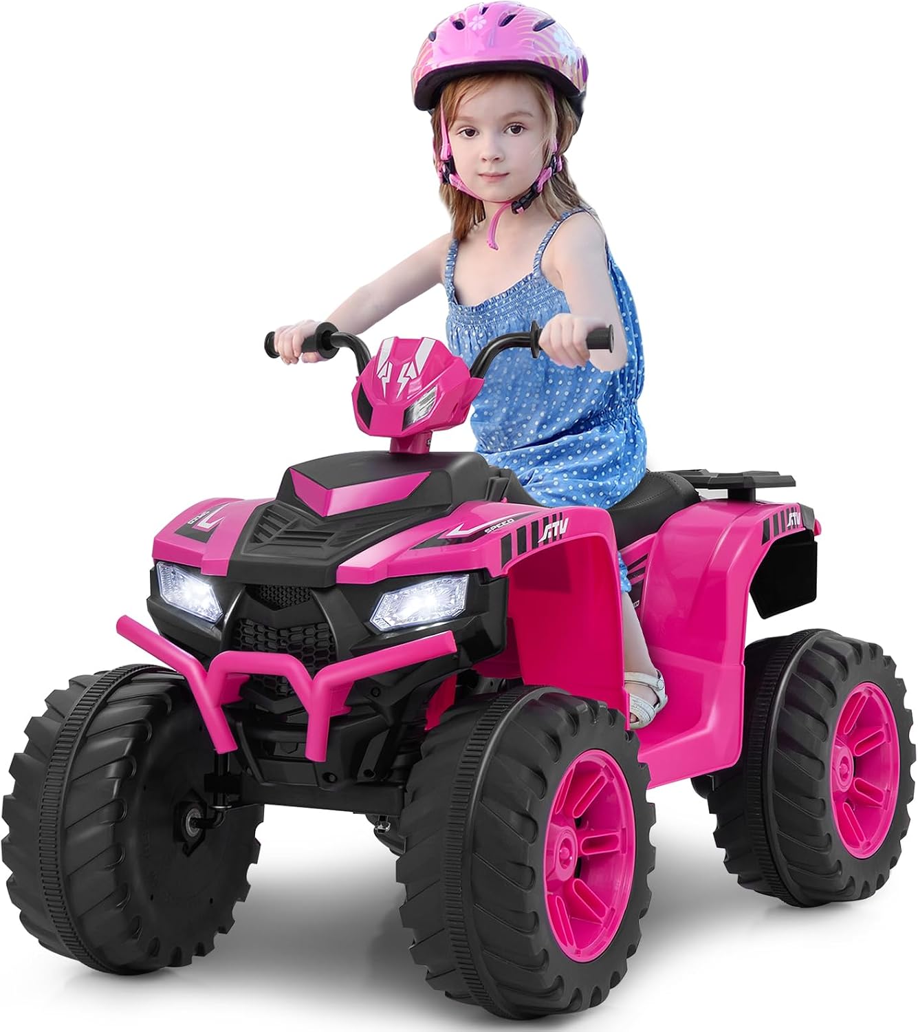 Costzon Kids ATV, 24V Four Wheeler Quad Ride on Car w/Forward/Backward, 2 Speeds, Wireless Connection, Music, Radio, LED Lights, Electric Vehicle Toddler 4 Wheeler for Kids, Boys & Girls 3-8 (Pink)