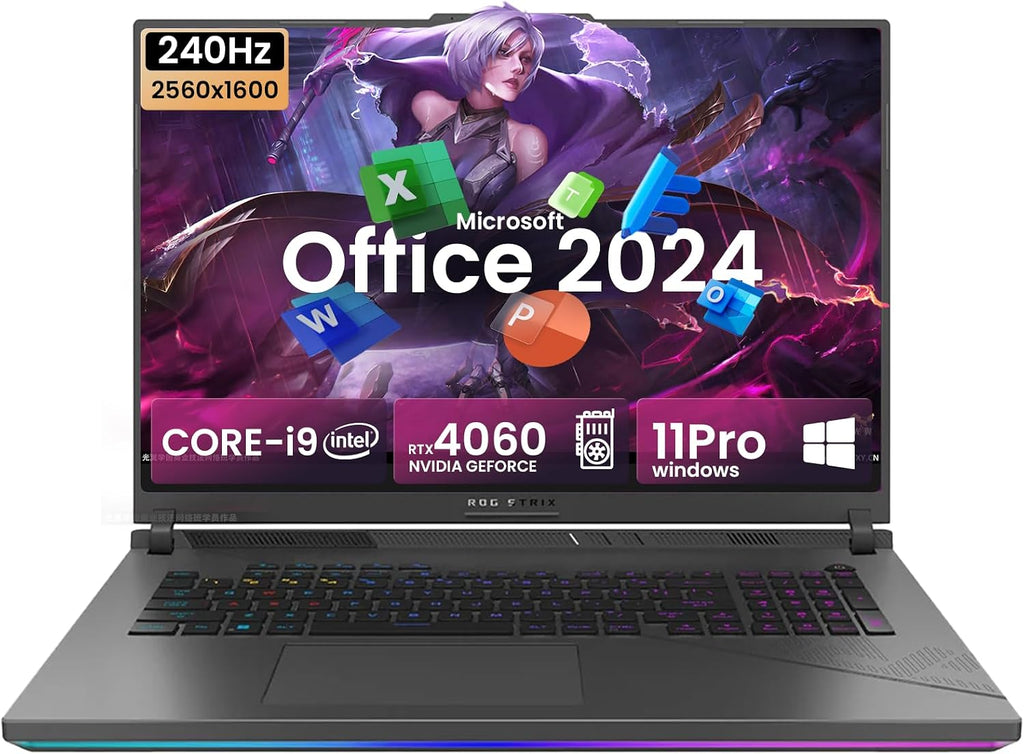 ASUS ROG Strix G18 2.5K Gaming Laptop, Nebula 18' IPS Display, 32GB DDR5, 1TB SSD, Intel i9-14900HX, GeForce RTX 4060, Per-Key RGB Backlit KYB, WiFi 6E, Windows 11 Pro + MS Office Pro