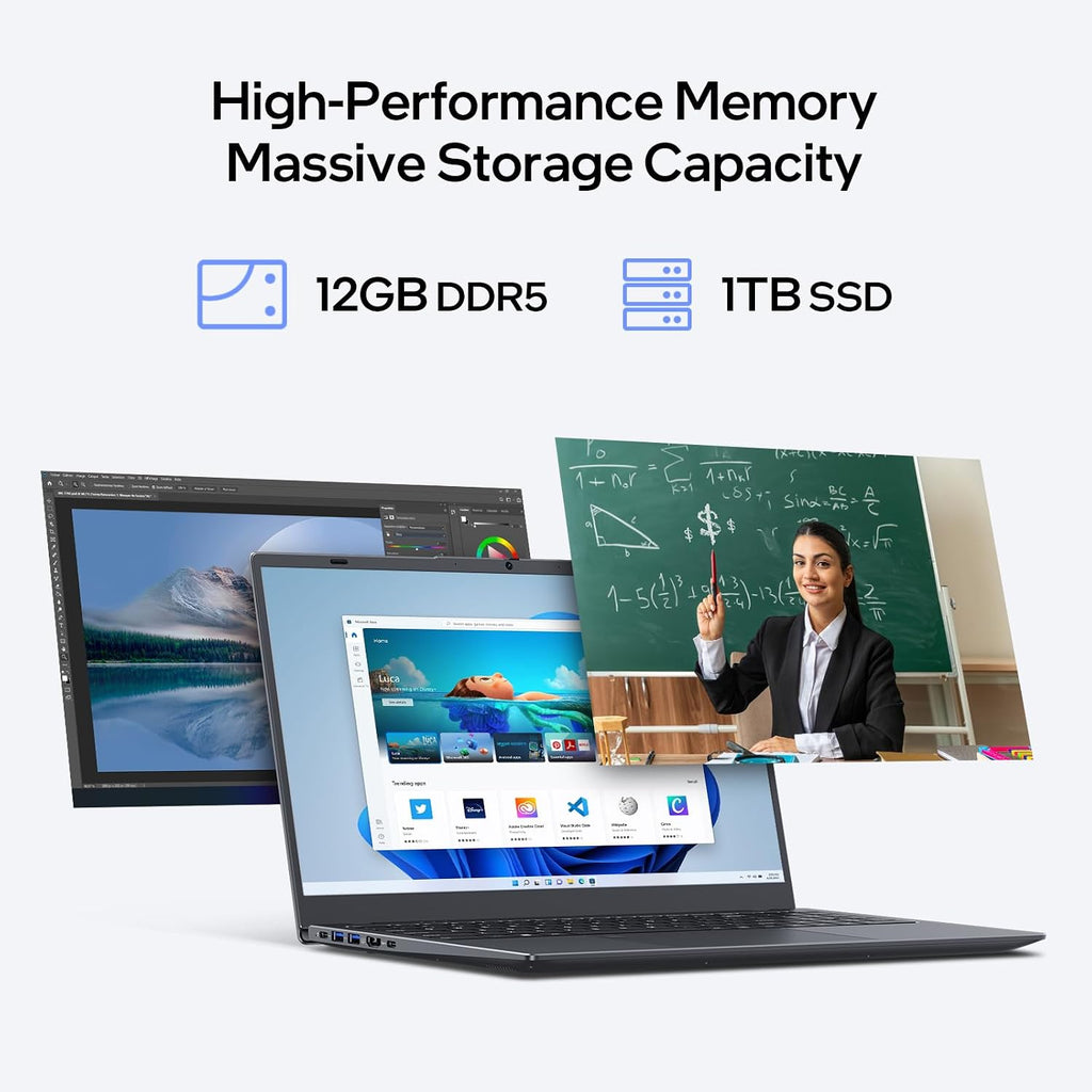 Laptop Computer, 12GB DDR5/1TB SSD, N95 Quad-Core, 15.6 inch 1920x1080 FHD Display, Dual Band WiFi, BT5.0, Fingerprint Unlock/Physical Camera Switch (Gray)