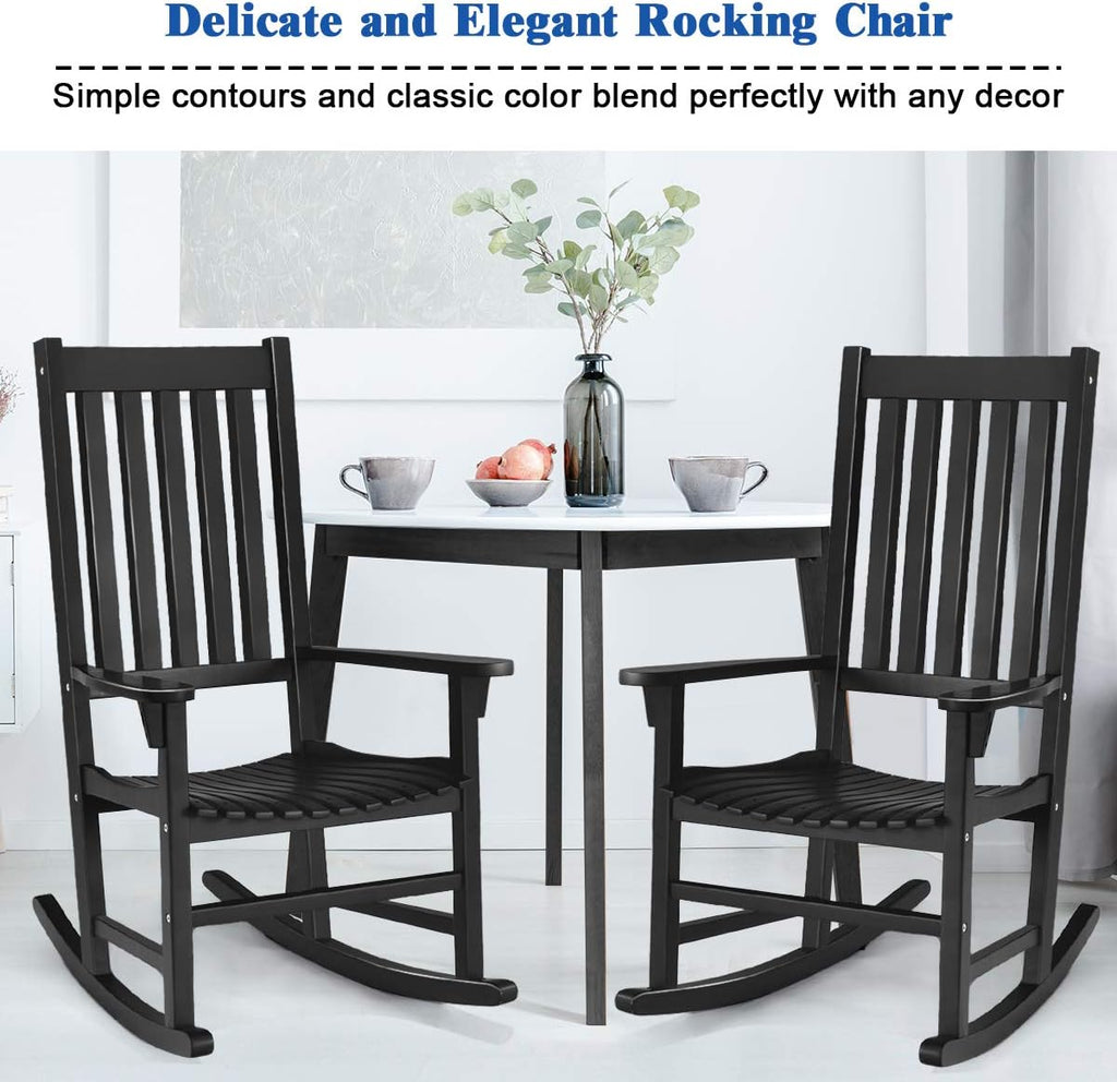 Giantex Rocking Chair Acacia Wood Frame Outdoor& Indoor for Garden, Lawn, Balcony, Backyard and Patio Porch Rocker (2, Black)