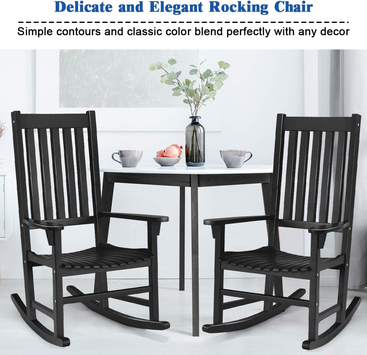 Giantex Rocking Chair Acacia Wood Frame Outdoor& Indoor for Garden, Lawn, Balcony, Backyard and Patio Porch Rocker (2, Black)