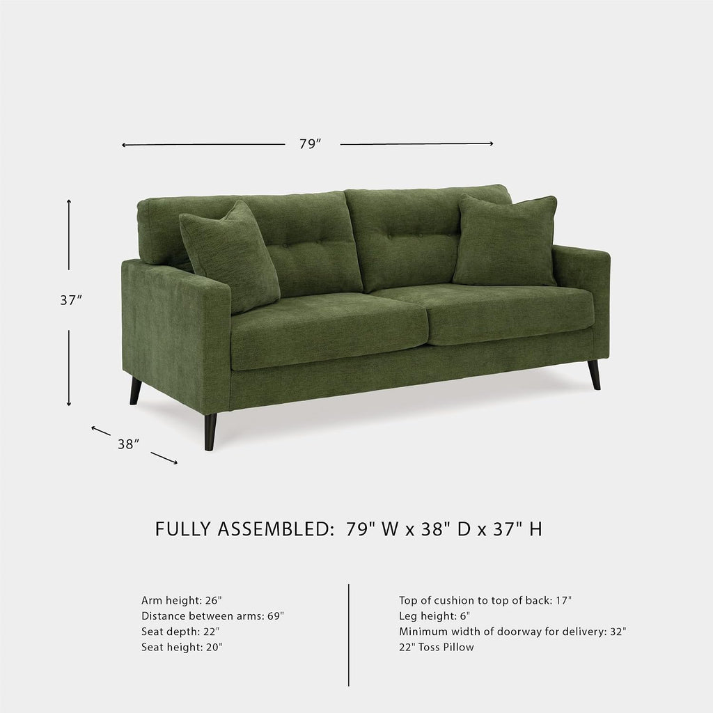 Signature Design by Ashley Bixler Sofa, Mid-Century Modern Sofa with Button-Tufted Back, Durable Foam Cushions, Platform Foundation Support, Polyester Blend Upholstery, Olive