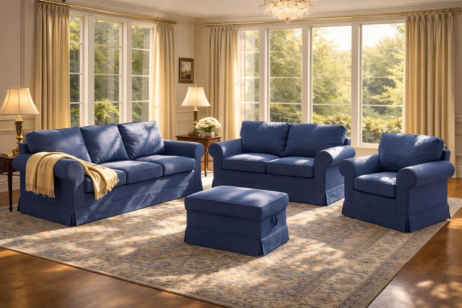 Custom Slipcover Replacement Cotton Ektorp Loveseat Cover Replacement is Made Compatible for IKEA Ektorp Loveseat Sofa Slipcover(Deep Blue Loveseat)