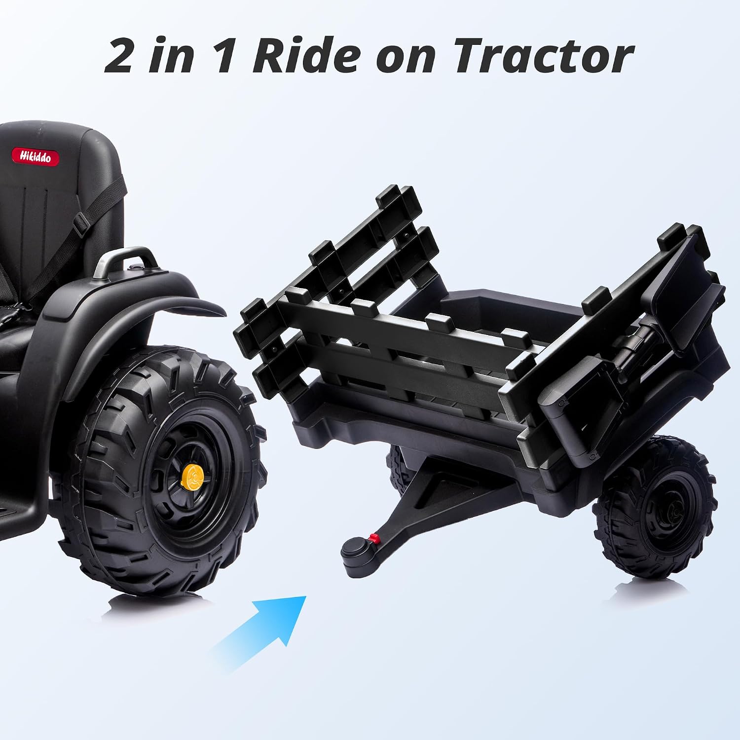 Hikiddo 24V Kids Ride on Tractor Toy, Electric Tractor for Kids 3-8 with Trailer, 2x200W Motors - Black