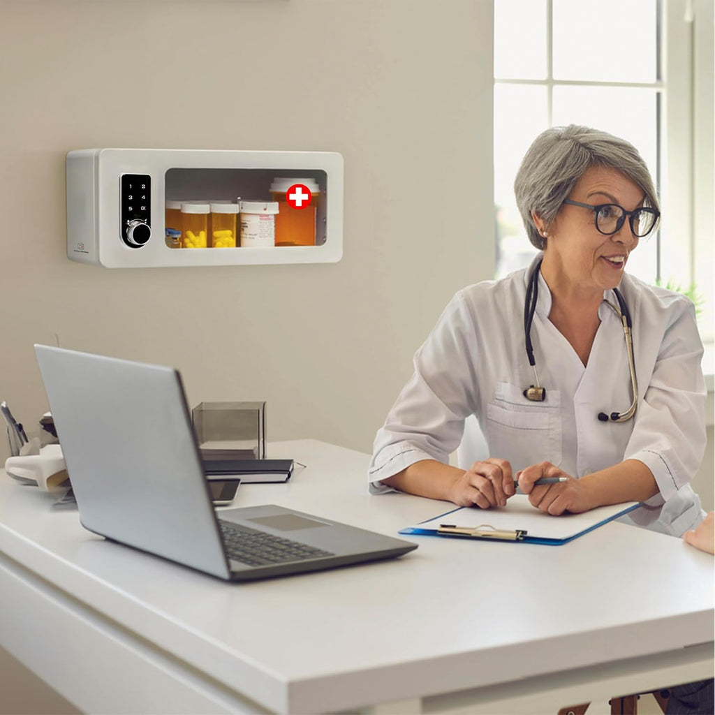 Medication Lock Box with Digital Keypad – Secure Storage Cabinet for Prescription Drugs, Insulin, Narcotics – Wall Mount or Refrigerator Safe – Touch Code Lock