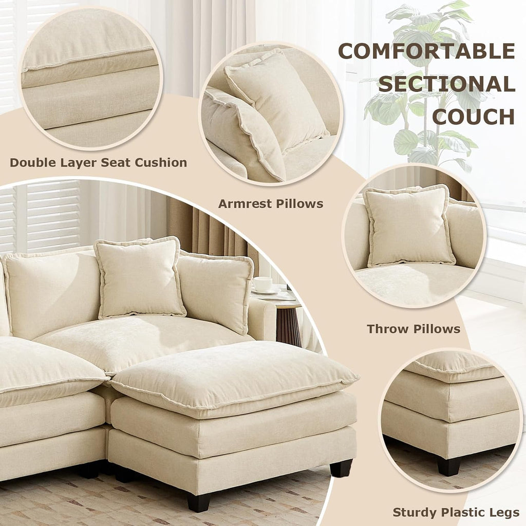 SoarFlash Chenille Sectional Middle Position Sofa, Beige