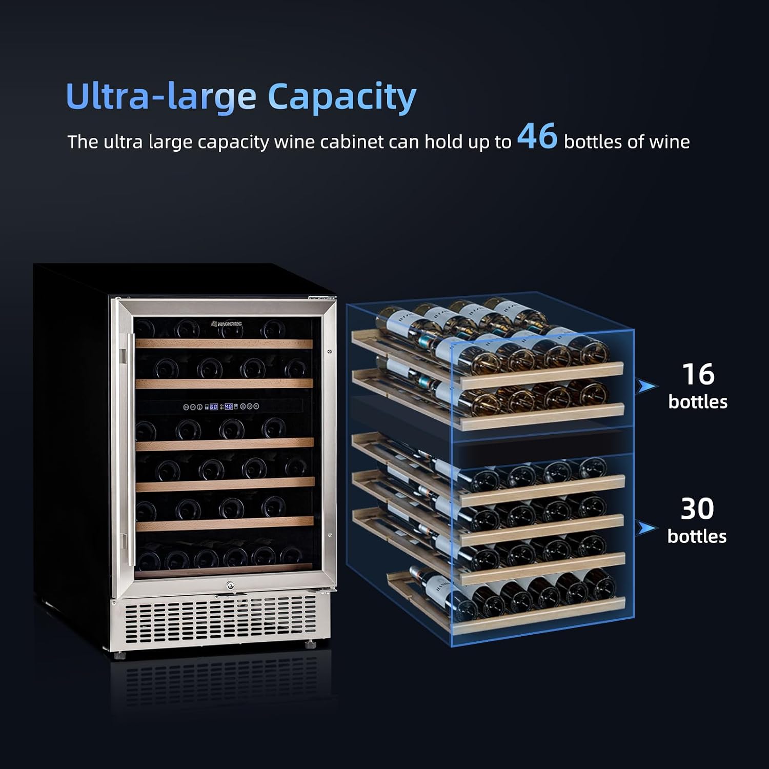 magictec Wine Fridge Under Counter 24 inch,46 Bottles,Dual Zone Wine cooler refrigerators Free Standing, Built-In Wine Fridge with Lock,Stainless Steel Handle,For Home Office Bar