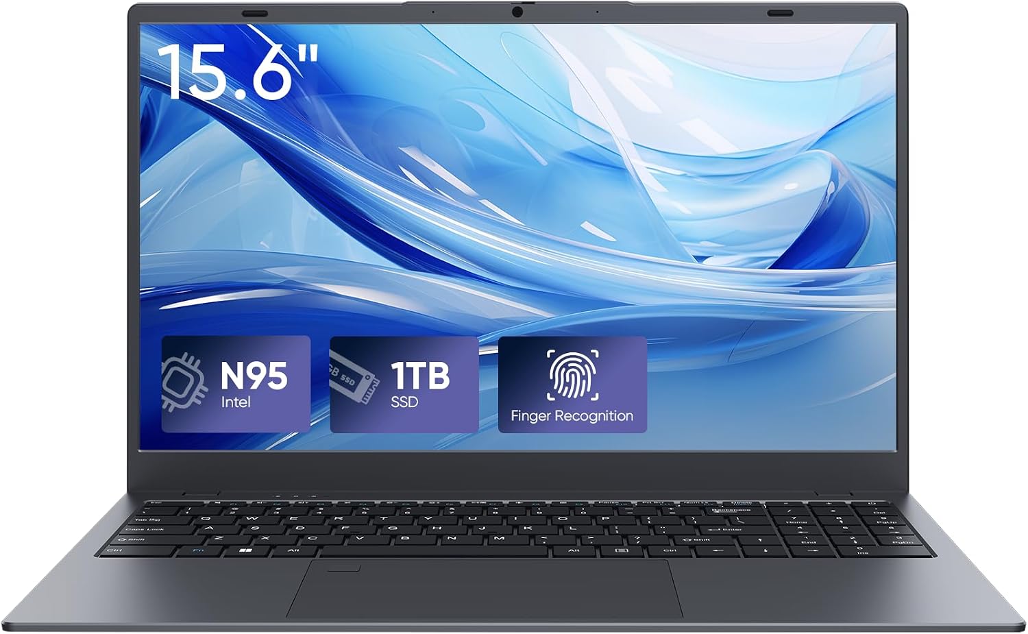 Laptop Computer, 1TB SSD, 12GB RAM Laptops, Quad Core N95 Processor, 15.6' FHD IPS Display, Laptop Support Fingerprint, WiFi 5, BT 5.0, USB-C, HDMI, Black