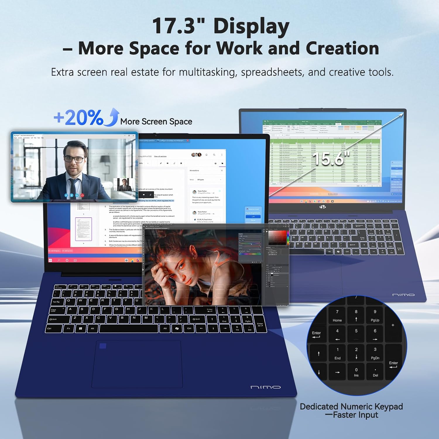 NIMO 17.3' Copilot+ Laptop, AMD Ryzen AI 9 HX 370(50 Tops NPU), Radeon 890M, 64GB RAM 4TB SSD, DDR5, 144Hz, PD 100W USB-C 4.0, AI Laptop with Wi-Fi 6E for Student Working Business