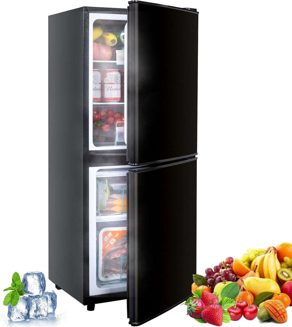 Cucina Magica 4.2 Cu Ft Mini Fridge for Bedroom, 2 Door Small Fridge, 7 Level Thermostat, LED Light, Small Refrigerator for Bedroom, Office, Dorm - Black