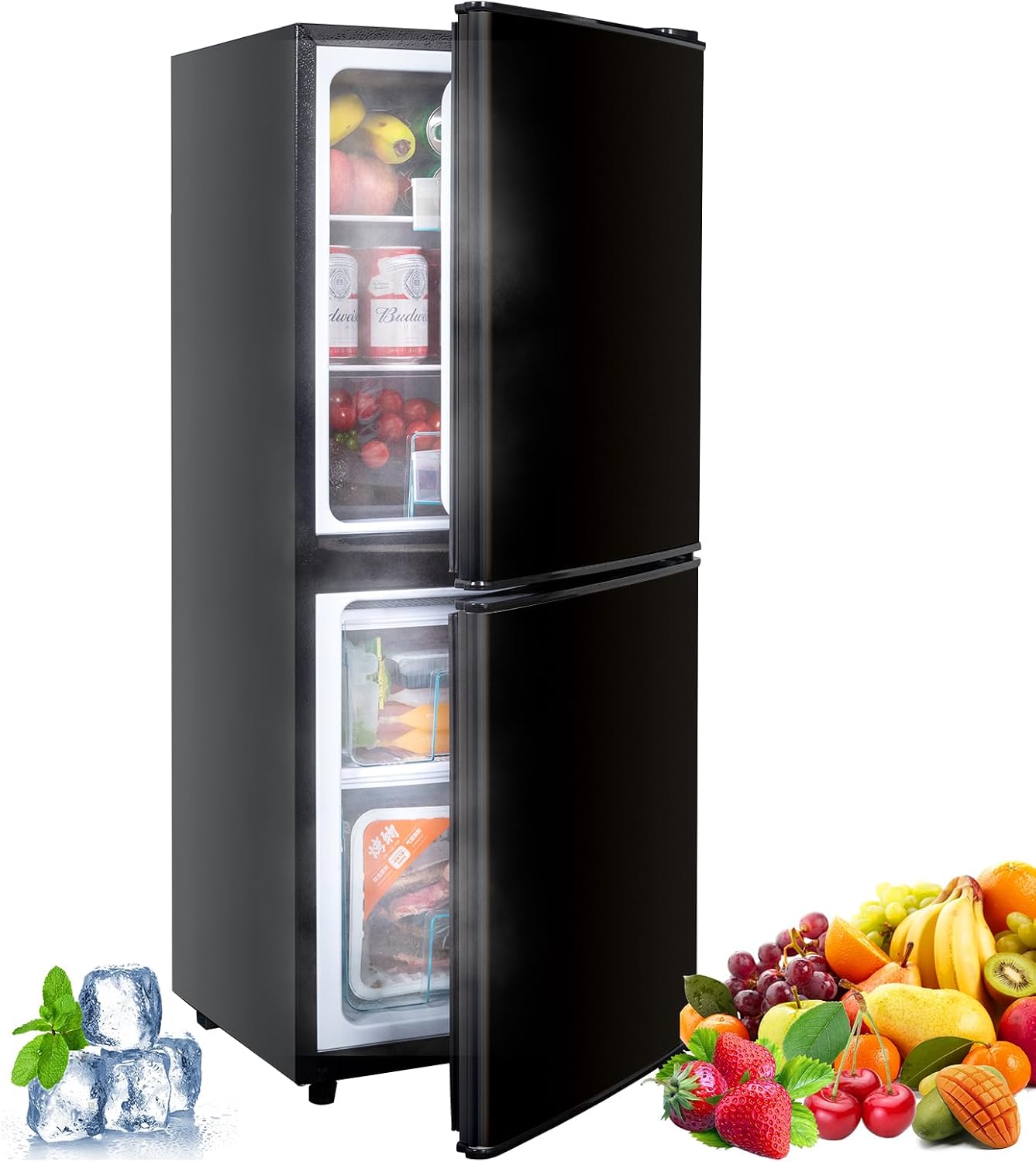 Cucina Magica 4.2 Cu Ft Mini Fridge for Bedroom, 2 Door Small Fridge, 7 Level Thermostat, LED Light, Small Refrigerator for Bedroom, Office, Dorm - Black