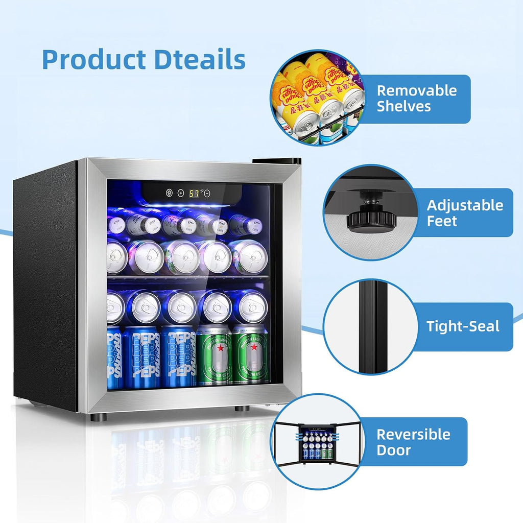 Antarctic Star Beverage Cooler Holds Up to 48 Cans & 12 Wine Bottles, Stainless Steel Glass Door Drink Fridge with Digital Display and Electronic Temperature Control, Silver