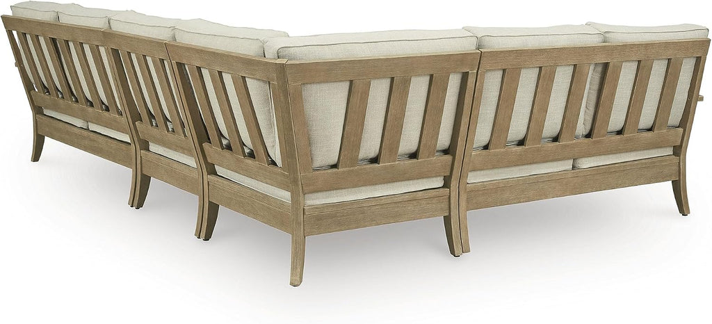Signature Design by Ashley Clare View Left-Arm Facing Contemporary 4-Piece Outdoor Sectional with Cushion and 6 Throw Pillows, Beige