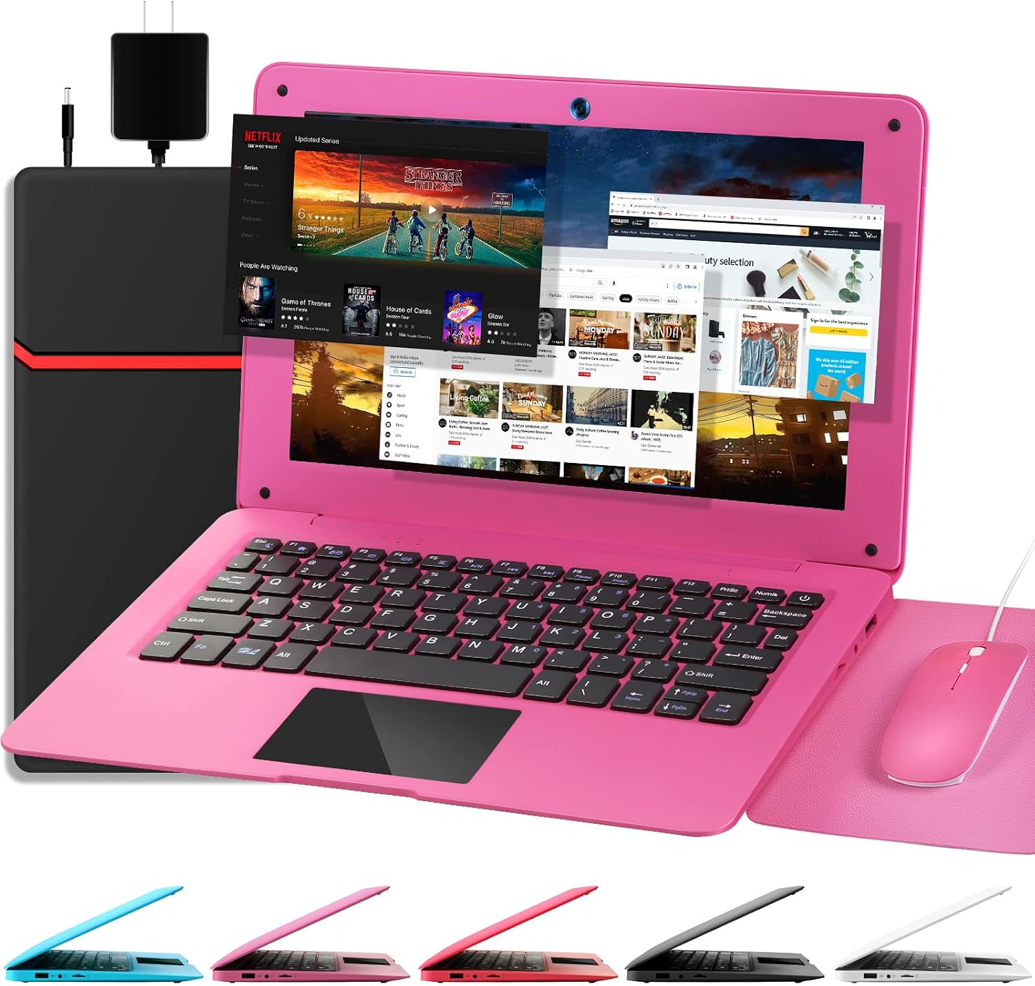G-Anica Laptop Computer(10.1 inch), Quad Core Powered by Android 12.0, Netbook Computer with WiFi, Webcam and Bluetooth, Mini Laptop with Bag, Mouse, and Mouse Pad for Kids and Adults（Red）
