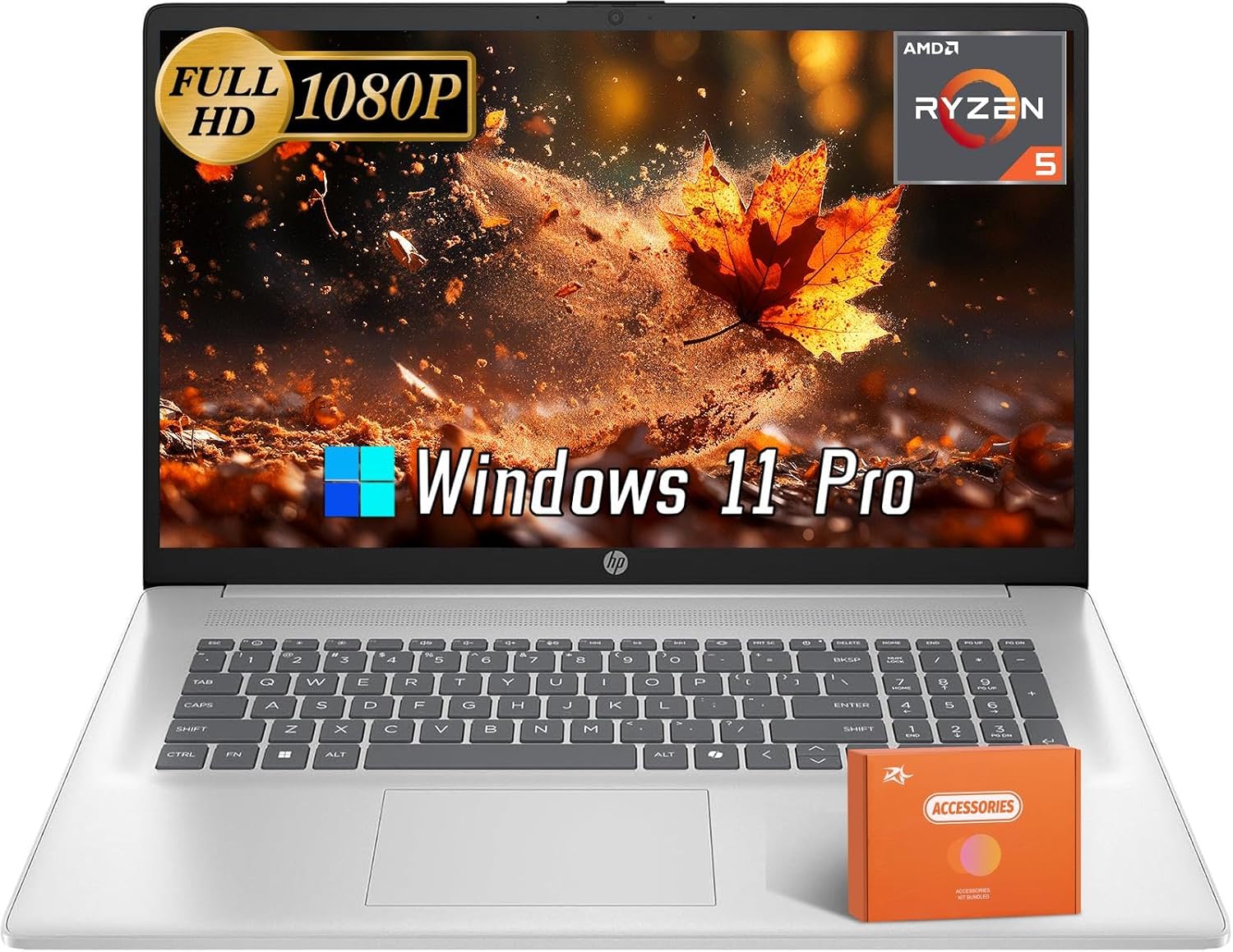 HP 17 inch Laptop, Microsoft Office Lifetime License & Windows 11 Pro, 17.3' FHD Display, AMD Ryzen 5 7430U, 16 GB RAM, 512 GB SSD, AMD Radeon Graphics, Anti-Glare,Wi-Fi 6, w/Accessories