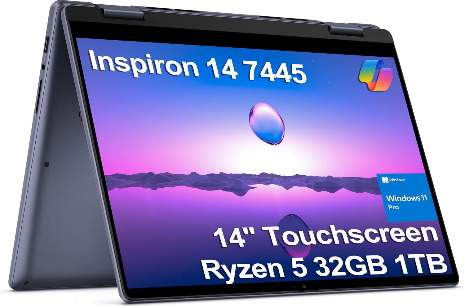 Dell Inspiron 14 2-in-1 Touchscreen Laptop (14' FHD+ IPS, 32GB DDR5 RAM, 1TB SSD, AMD Ryzen 5 8640HS (> intel i7-1255U)) Inspiron 7445 for Business, Students, Backlit, FP, FHD Webcam, Win 11 Pro
