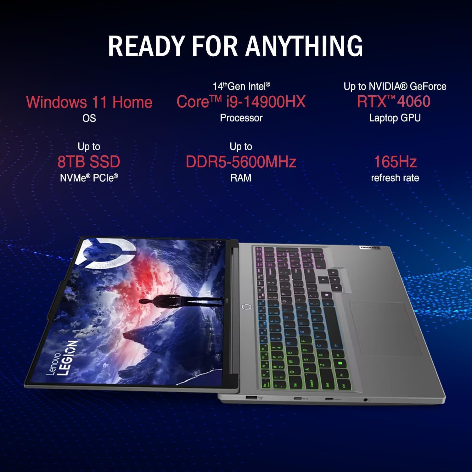 Lenovo Legion 16' WQXGA i9 RTX 4060 Gaming Laptop, 16' WQXGA 165Hz, Intel i9-14900HX, NVIDIA GeForce RTX 4060, 32GB DDR5 RAM, 1TB SSD, W11H, Bundle with PCO Notebook Folding Radiator, Laptop Cooler