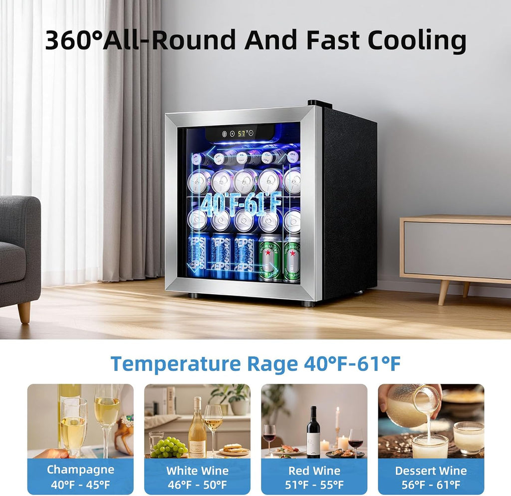Antarctic Star Beverage Cooler Holds Up to 48 Cans & 12 Wine Bottles, Stainless Steel Glass Door Drink Fridge with Digital Display and Electronic Temperature Control, Silver
