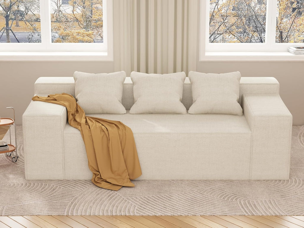 PurrJoys Modular Sectional Sofa, 3 Seater 105' Deep Seat Corduroy Lounge Sofa with Movable Cushions, Modular Couch for Small Spaces, Living Room, Bedroom, Apartment, Office - Beige