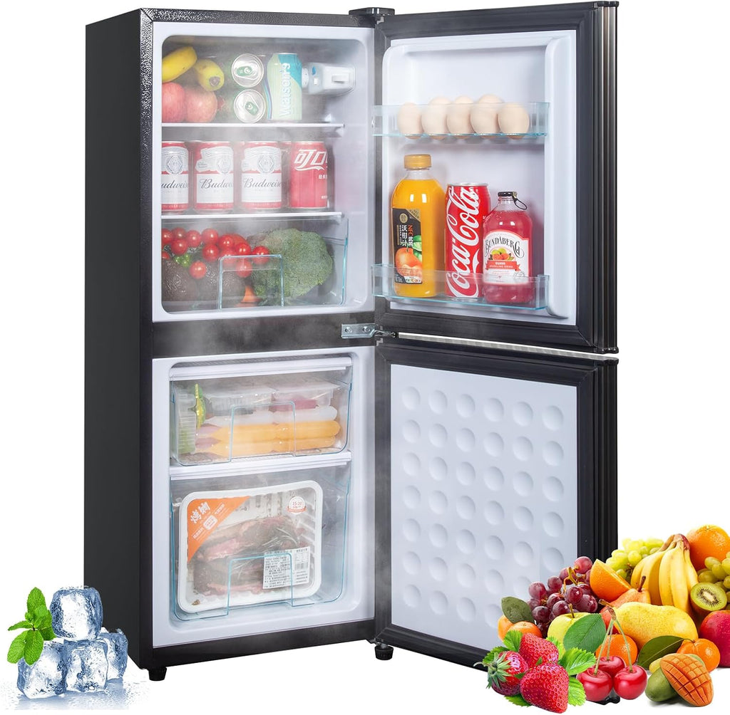 Cucina Magica 4.2 Cu Ft Mini Fridge for Bedroom, 2 Door Small Fridge, 7 Level Thermostat, LED Light, Small Refrigerator for Bedroom, Office, Dorm - Black
