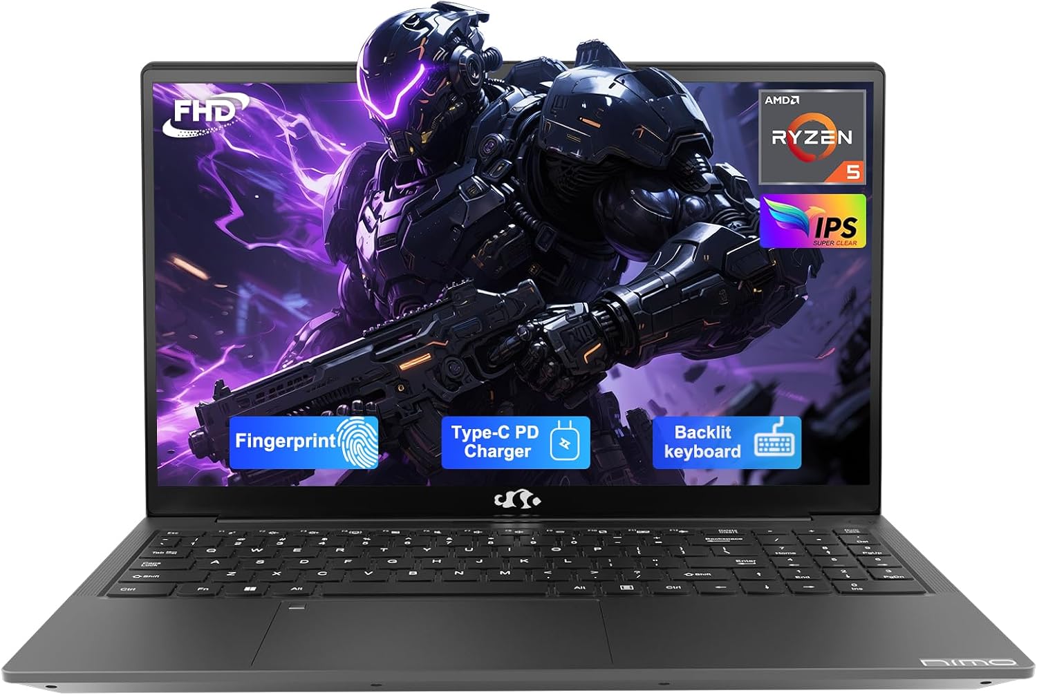 NIMO 15.6'' IPS FHD-Laptop, 16GB RAM 1TB SSD AMD Ryzen 5(Beat i5-1135G7, 4 Cores Up to 3.7GHz) Student Computer with 2 Years Warranty, 65W Type-C, Fingerprint, Backlit Keyboard, 180°Viewing