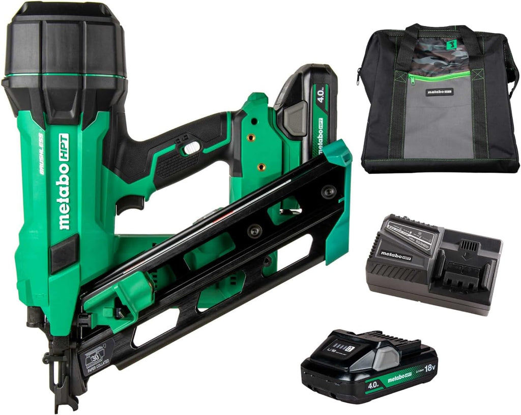 Metabo HPT 18V MultiVolt Cordless 30° Paper Tape Framing Nailer Kit, 3-1/2' Framing Nailer, Power Tool with 4.0Ah Lithium Ion Battery, Drives 2' to 3-1/2' Nails, Powerful Brushless Motor, NR1890DCA