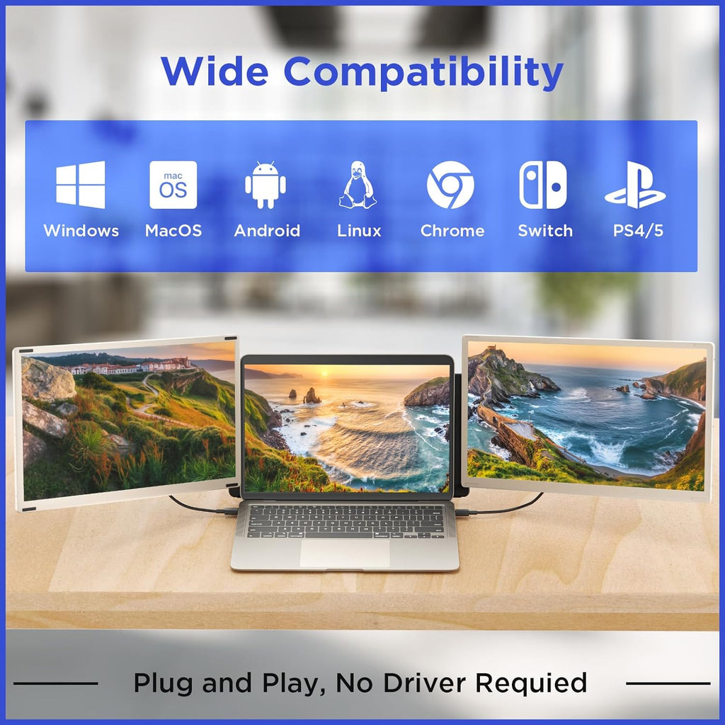 Maxfree Laptop Screen Extender, 15.6'' Dual Monitor for Laptop 13'-17.3', FHD 1080P, 11 Display Modes, Plug & Play Triple Screen Monitor for Mac Windows – Ideal for Office, Travel, Gaming
