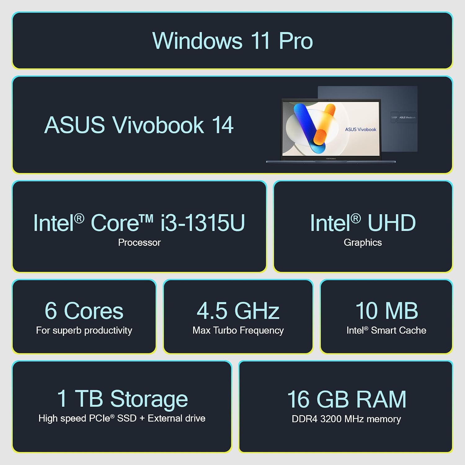 ASUS Vivobook Laptop Computer Business 2025-2026, Lifetime Office, AI Copilot, 14' FHD Display, 6-Core Intel i3-1315U CPU, 16GB RAM, 1TB Storage (512GB SSD +500GB Ext), MarxsolAccessory, Win 11 Pro